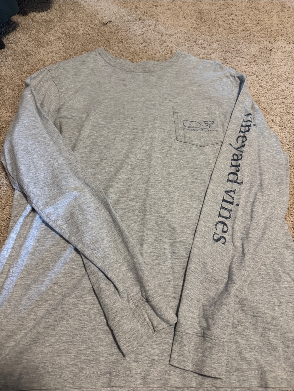 Vineyard Vines Gray Long-Sleeve Pocket Tee with Sleeve Logo